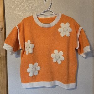 Orange Floral Women's Sweater Sz M/L